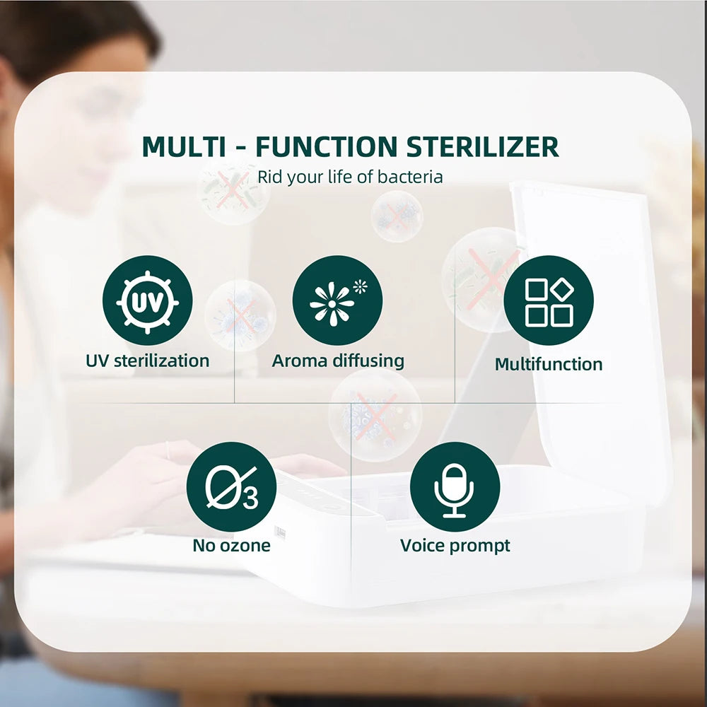 Electric UV Sterilizer Aromatherapy Box Multifunctional Mobile Phone Wireless Charger Disinfection Anti Bacteria Machine